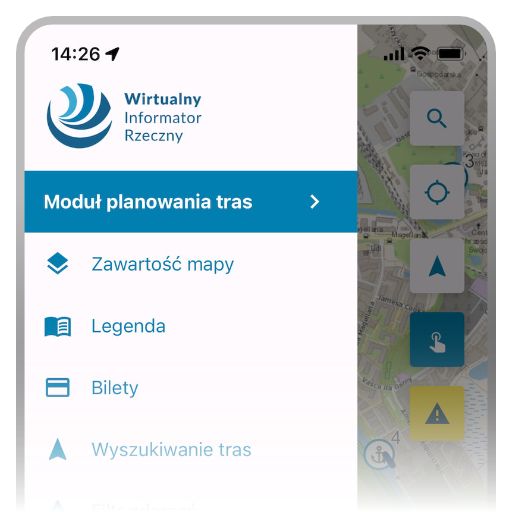WIR mobile, widok części menu aplikacji
